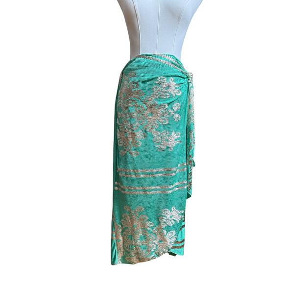My Story Paris Set Top and Skirt in Green with Metallic Open Long Sleeves Size L - Picture 11 of 16